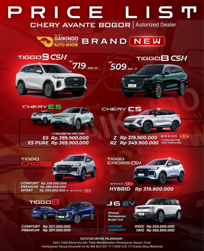 Pricelist Harga Chery tangerang 2025